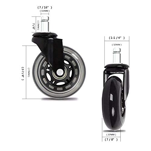 BF BRIGHTFIELD Office Chair Caster Wheels Set of 5 Heavy Duty & Safe for All Floors Including Hardwood 3" Rubber Replacement for Desk Floor Mats - Image 5