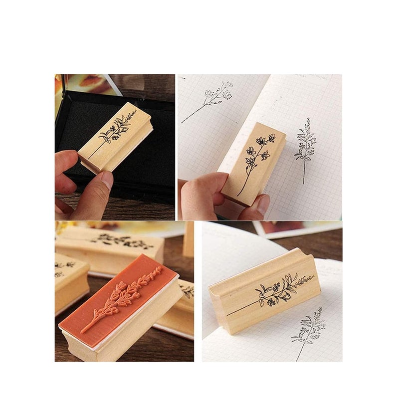 Zikra 8 Pieces Wood Mounted Rubber Stamps, Plant Flower Vintage Lotus Series Decorative Wood Rubber Seal Stamp for DIY Craft, Letters Diary and Craft Scrapbooking, Gift Wrapping and Cards - Image 2