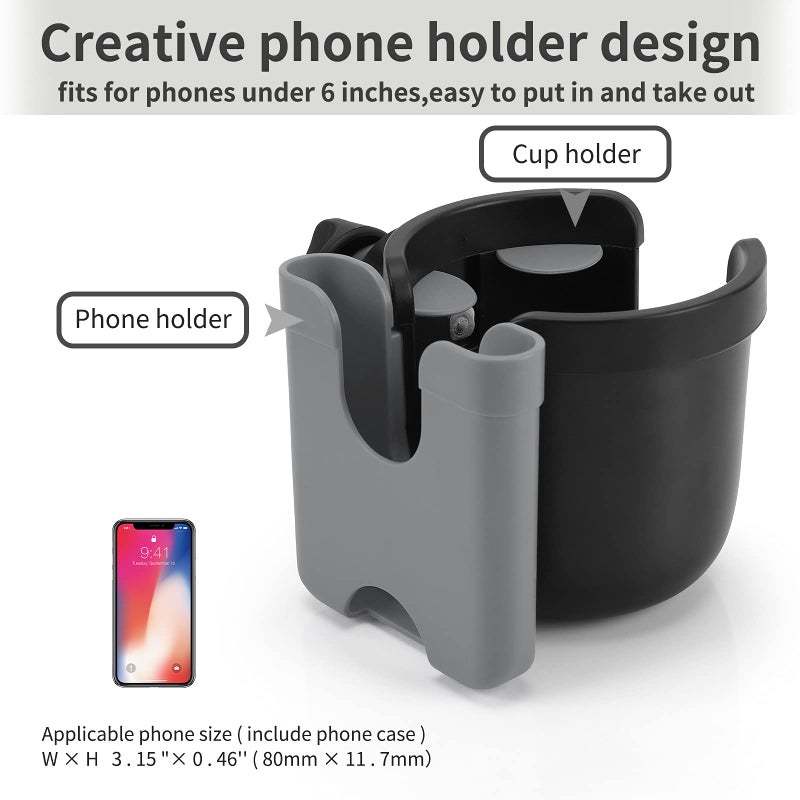 Accmor Stroller Cup Holder with Phone Holder, Bike Cup Holder, Universal Cup Holder for Uppababy Nuna Doona Strollers, 2-in-1 Cup Phone Holder for Stroller, Bike, Wheelchair, Walker, Scooter - Image 3