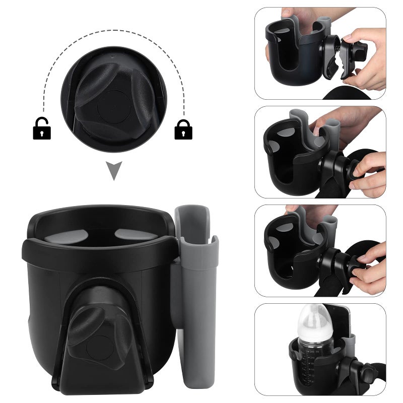 Accmor Stroller Cup Holder with Phone Holder, Bike Cup Holder, Universal Cup Holder for Uppababy Nuna Doona Strollers, 2-in-1 Cup Phone Holder for Stroller, Bike, Wheelchair, Walker, Scooter - Image 5