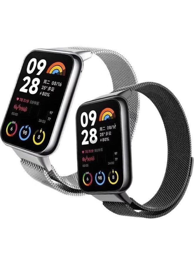 Stiger Magnetic Milanese Loop Compatible With Xiaomi Band 8 Pro/9 Pro, Replacement Metal Strap, Accessory [Milanese Magnetic] Silver - Image 2