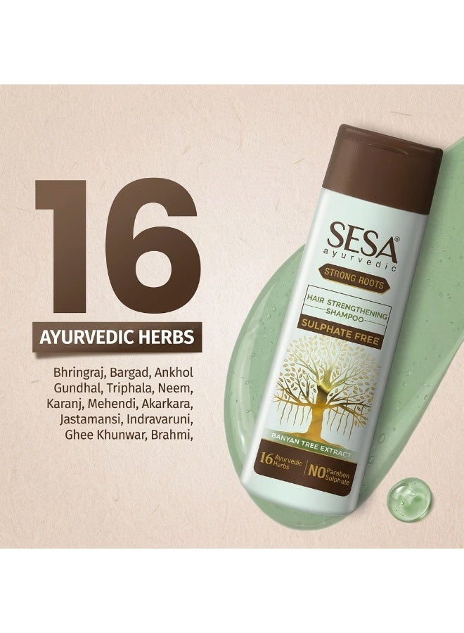 Sesa Ayurvedic Strong Roots Hair Strengthing Shampoo + Conditioner for Hair Fall Control and Hair Growth | All Hair Types | Paraben Free & Sulphate Free | 200 ml (Pack of 1) - Image 2