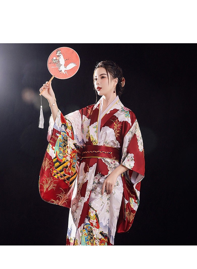 New Japanese Kimono, Japanese Traditional Clothing for Nightgown, Bathrobe, Home Clothes, Ethnic Style Stage Performance Clothes(Does not include fan) - Image 1