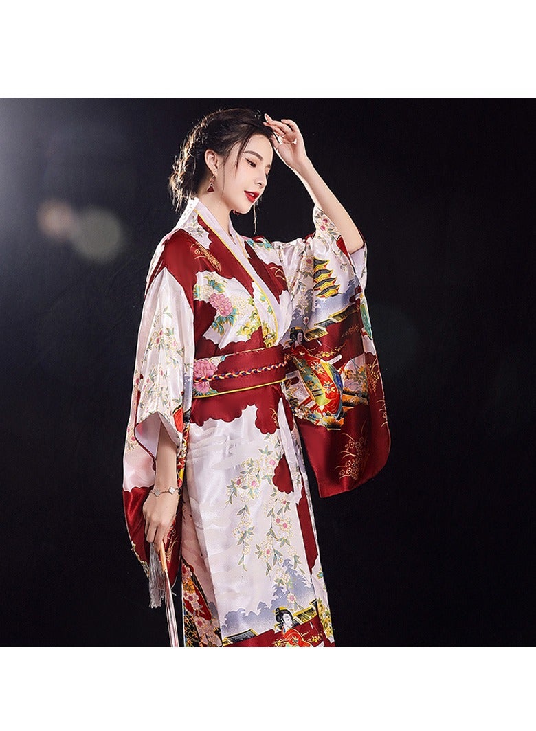 New Japanese Kimono, Japanese Traditional Clothing for Nightgown, Bathrobe, Home Clothes, Ethnic Style Stage Performance Clothes(Does not include fan) - Image 2