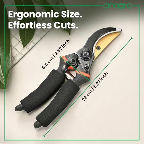 Cinagro Titanium Gardening Pruner, Plant Cutter with 2 cm Branch Cutting Capacity, Safety Lock, Steel Spring Mechanism, Non-Slip Grip, Ergonomic Design, Pruner Shear for Plants, Branches & Grass - Image 4