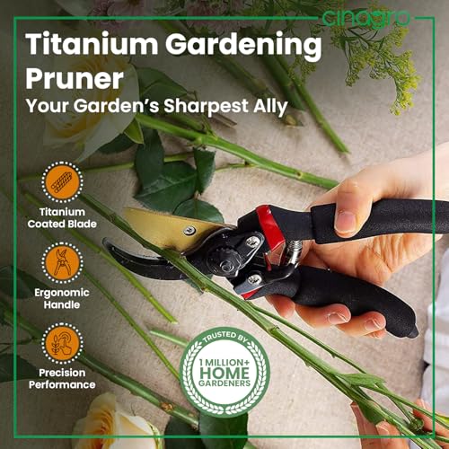 Cinagro Titanium Gardening Pruner, Plant Cutter with 2 cm Branch Cutting Capacity, Safety Lock, Steel Spring Mechanism, Non-Slip Grip, Ergonomic Design, Pruner Shear for Plants, Branches & Grass - Image 2