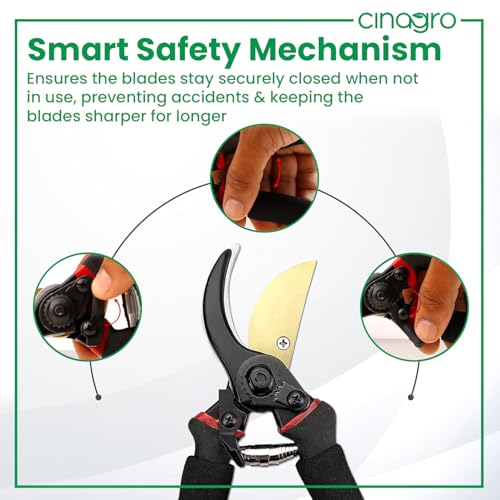 Cinagro Titanium Gardening Pruner, Plant Cutter with 2 cm Branch Cutting Capacity, Safety Lock, Steel Spring Mechanism, Non-Slip Grip, Ergonomic Design, Pruner Shear for Plants, Branches & Grass - Image 3