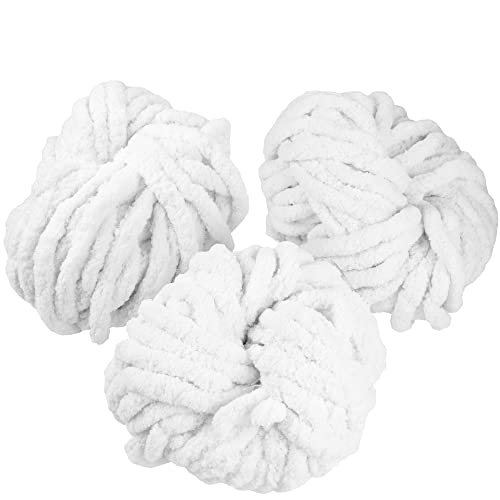 SCS Direct iDIY Chunky Yarn 3 Pack Skeins (72 Yards) - White - Fluffy Chenille Yarn Perfect for Soft Throw and Baby Blankets, Arm Knitting, and DIY Crafts and Projects! Chrochet #20 or 25 Homemade Gift - Image 1