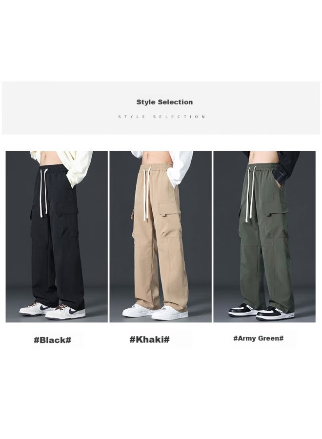 Vancamel Men's Casual Pants Autumn Youth Loose Straight-leg Multi-pocket American Work Pants Military Green M - Image 3