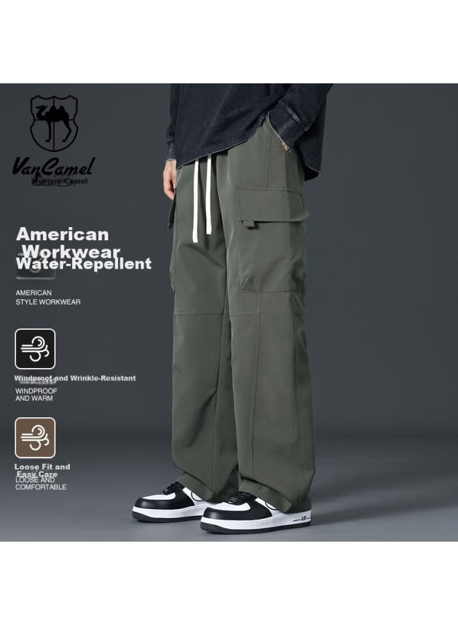 Vancamel Men's Casual Pants Autumn Youth Loose Straight-leg Multi-pocket American Work Pants Military Green M - Image 1
