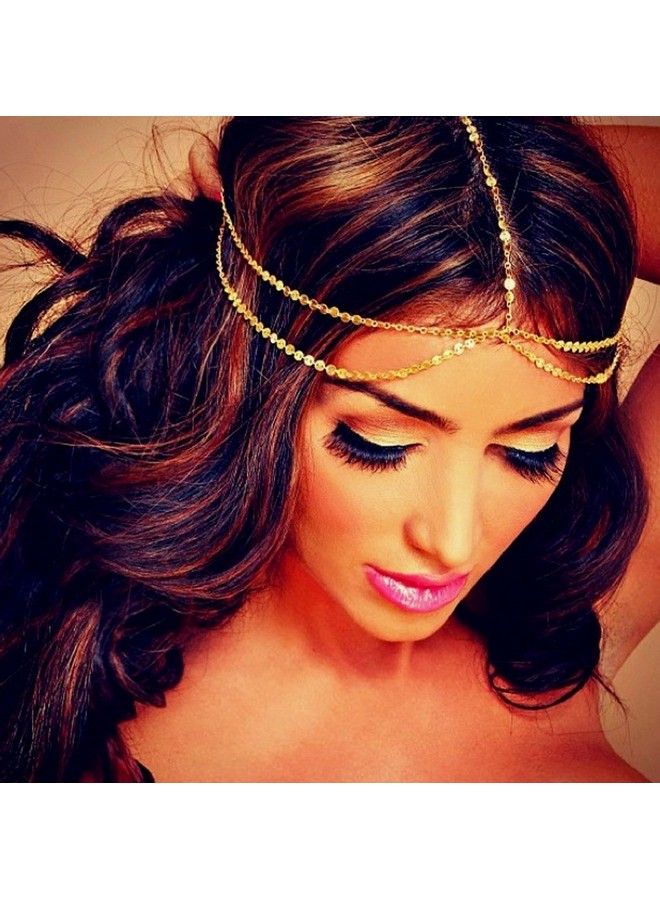 Denifery Bridal Boho Gold Head Chain Bridal Headpiece Bohemian Wedding Hair Accessories - Image 1