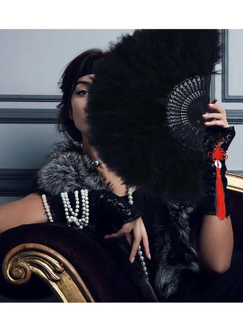 SYOSI Handheld Marabou Feather Fan, 1920s Marabou Feather Fan, 20s Vintage Folding Fan, Foldable Fan for Costume Vintage Wedding Gatsby Party Dancing Show - Image 3