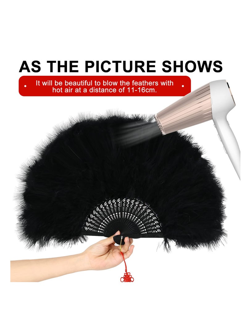 SYOSI Handheld Marabou Feather Fan, 1920s Marabou Feather Fan, 20s Vintage Folding Fan, Foldable Fan for Costume Vintage Wedding Gatsby Party Dancing Show - Image 2