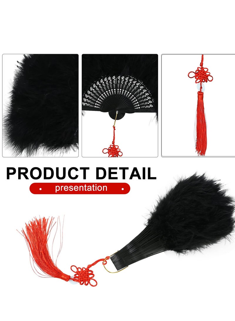 SYOSI Handheld Marabou Feather Fan, 1920s Marabou Feather Fan, 20s Vintage Folding Fan, Foldable Fan for Costume Vintage Wedding Gatsby Party Dancing Show - Image 4