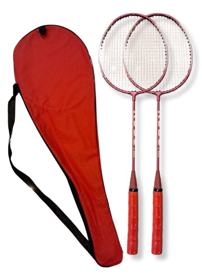 Whizz Badminton Racquet 2 Pcs Set - Model 658 with Full Iron Frame, T-Joint Design & Cover Perfect for Family Entertainment, Red - Image 1