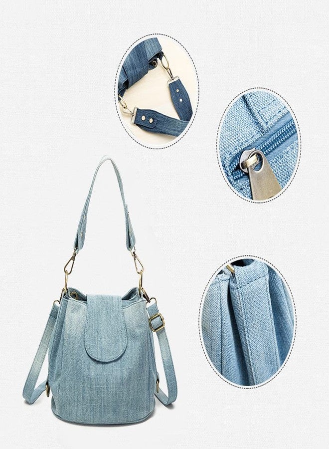 NIGEDU Casual Denim Bucket Shoulder Handbag Women Crossbody Bags Large Capacity Female Tote Vintage Canvas Purse Bag (Dark Blue) - Image 4