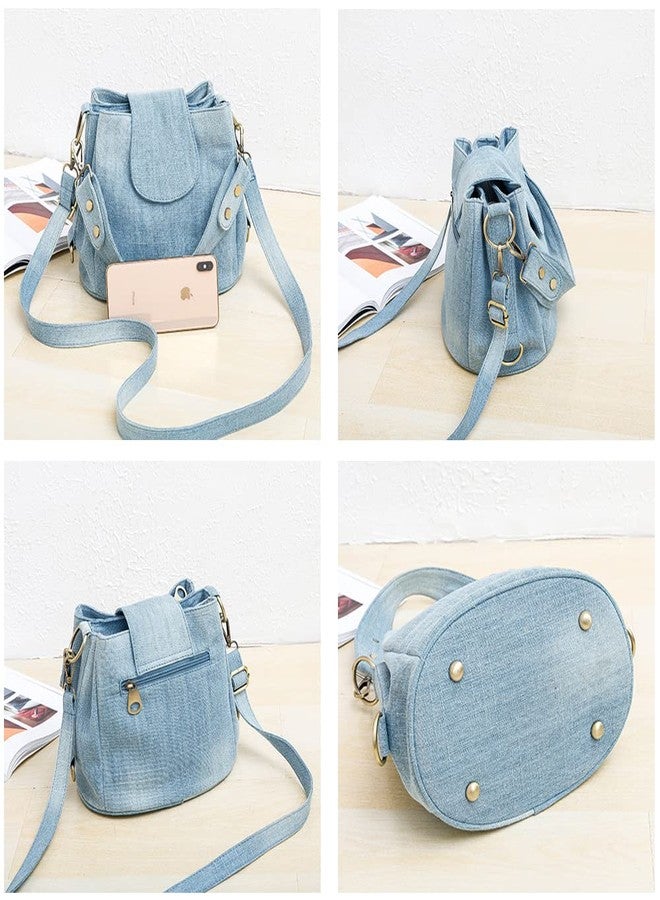 NIGEDU Casual Denim Bucket Shoulder Handbag Women Crossbody Bags Large Capacity Female Tote Vintage Canvas Purse Bag (Dark Blue) - Image 5