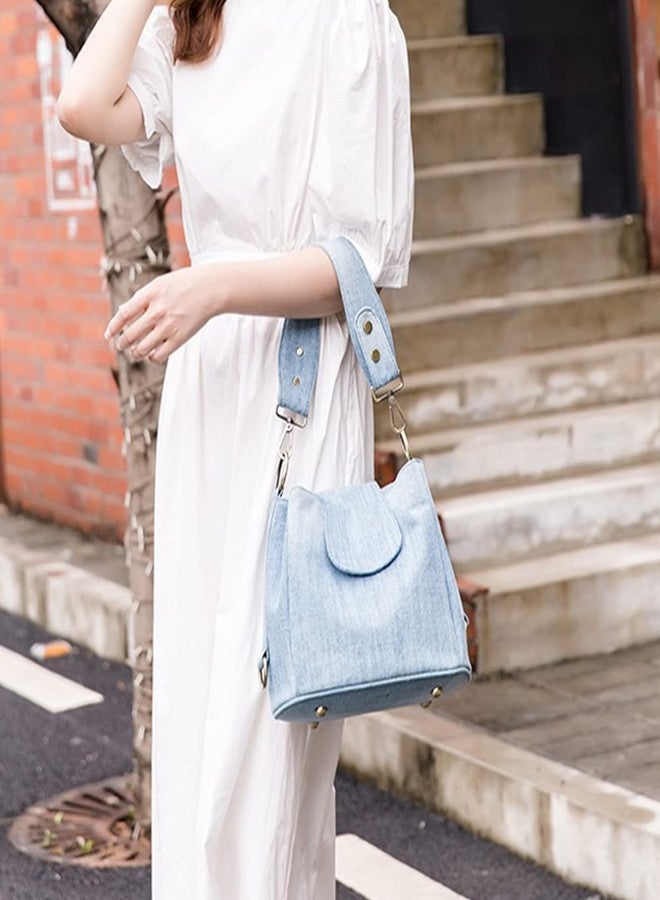 NIGEDU Casual Denim Bucket Shoulder Handbag Women Crossbody Bags Large Capacity Female Tote Vintage Canvas Purse Bag (Dark Blue) - Image 2