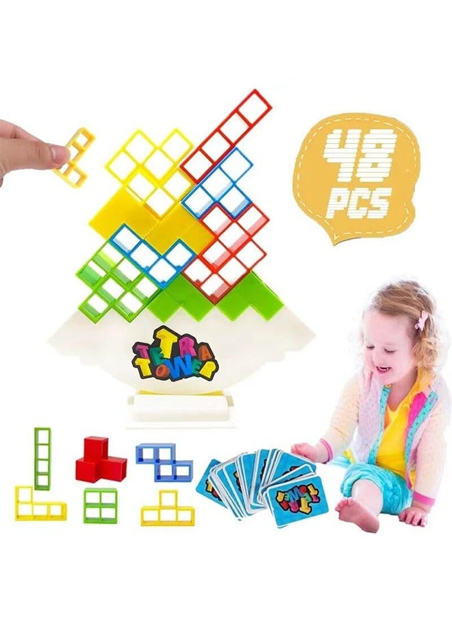48Pcs Tetra Tower Balance Stacking Blocks Game, Stack Attack Block Puzzle Game, Board Team Tower Game for Kids Adults, Balance Team Building Blocks Toy for Family Parties Travel  - Image 1