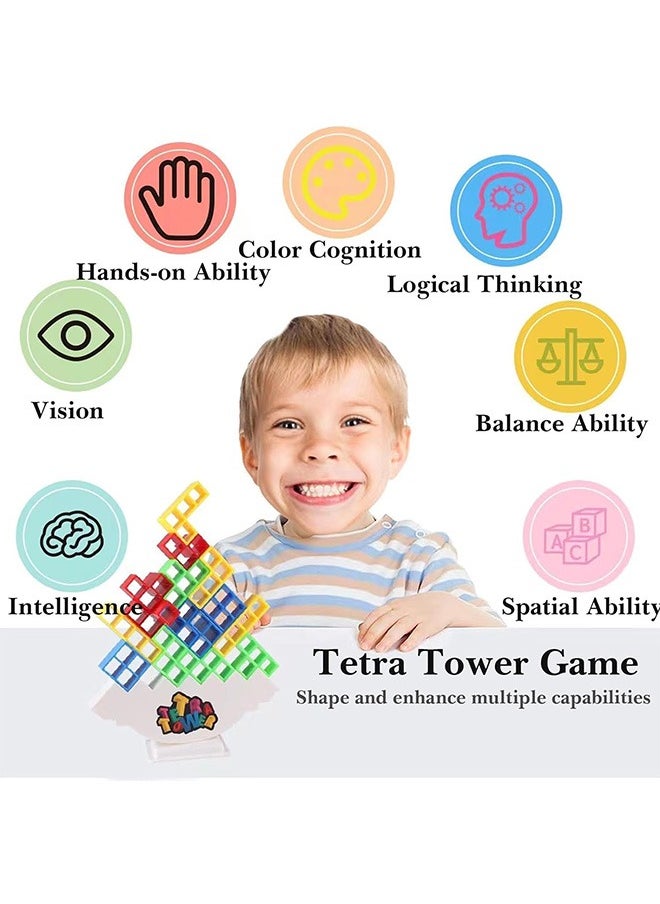 48Pcs Tetra Tower Balance Stacking Blocks Game, Stack Attack Block Puzzle Game, Board Team Tower Game for Kids Adults, Balance Team Building Blocks Toy for Family Parties Travel  - Image 3