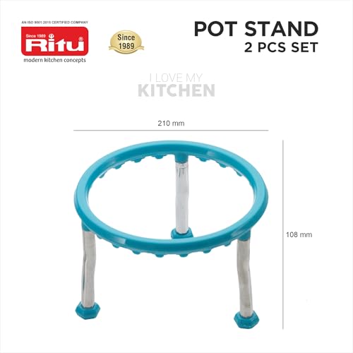 RITU Plastic Pot Stand with Stainless Steel Tiered Shelf Legs | Durable Matka Stand for Kitchen | Single Countertop Ring Matka Stand Set of 2 | Space -Saving & Sturdy Design for Home Use - Image 3
