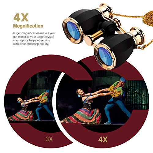ESSLNB Opera Glasses Binoculars for Women Adults 4X30mm Theater Glasses Compact for Theater and Concerts Antique Binoculars with Case Removable Chain (Black) - Image 4