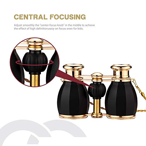 ESSLNB Opera Glasses Binoculars for Women Adults 4X30mm Theater Glasses Compact for Theater and Concerts Antique Binoculars with Case Removable Chain (Black) - Image 5