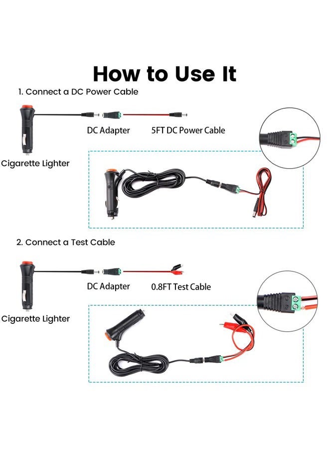 GreenYi Cigarette Lighter for Car Backup Camera, Monitor, DVR, DVD, Bluetooth Speaker, GPS, Laptop, 12V DC Cig. Lighter Charger Cord with Test Cable, DC Plug Adapter and DC Power Extension Cable - Image 5