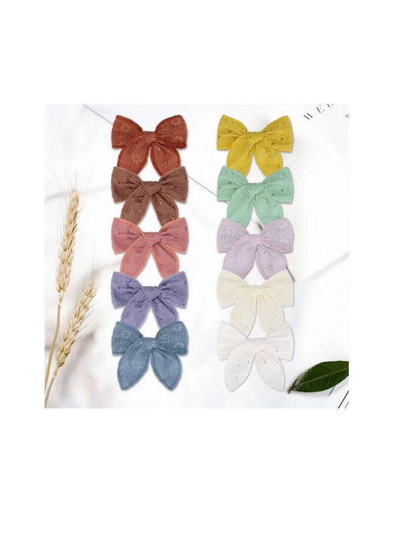 KASTWAVE 10 Pcs Hair Bow Clips, 10 Pieces Baby Girl Solid Bow Hair Clips Handmade Hair Bow Alligator Clips Hair Accessory for Babies - Image 2