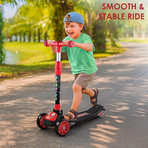 BabyGo Foldable Kick Scooter for Kids 3+ Years | Adjustable Height & Strong Frame | Durable PVC Wheels | Kick Skating Toy Cycle for Boys & Girls | Outdoor Fun Ride, 50Kg Capacity (Red) - Image 2