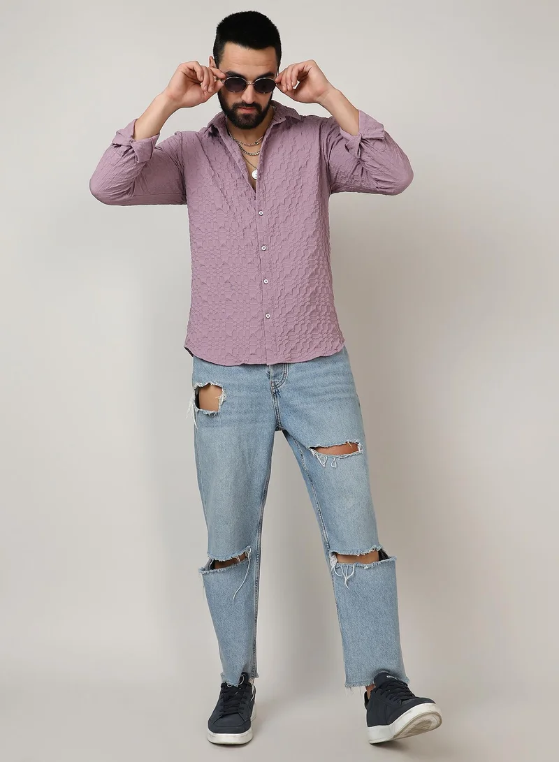 Campus Sutra Men's Periwinkle Purple Embossed Geometric Shirt