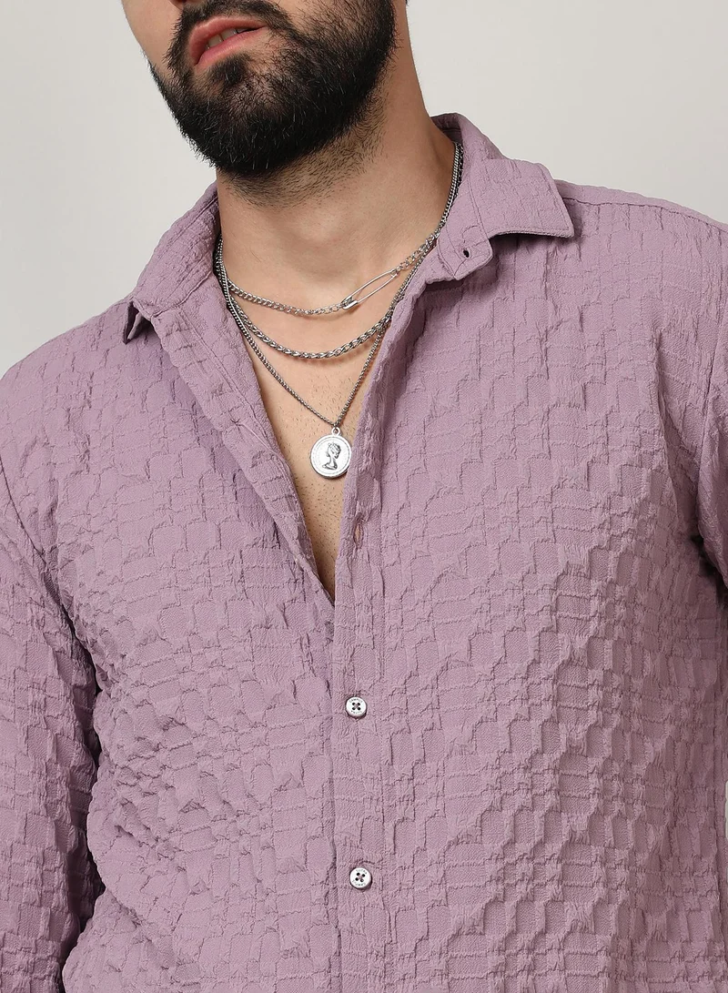 Campus Sutra Men's Periwinkle Purple Embossed Geometric Shirt