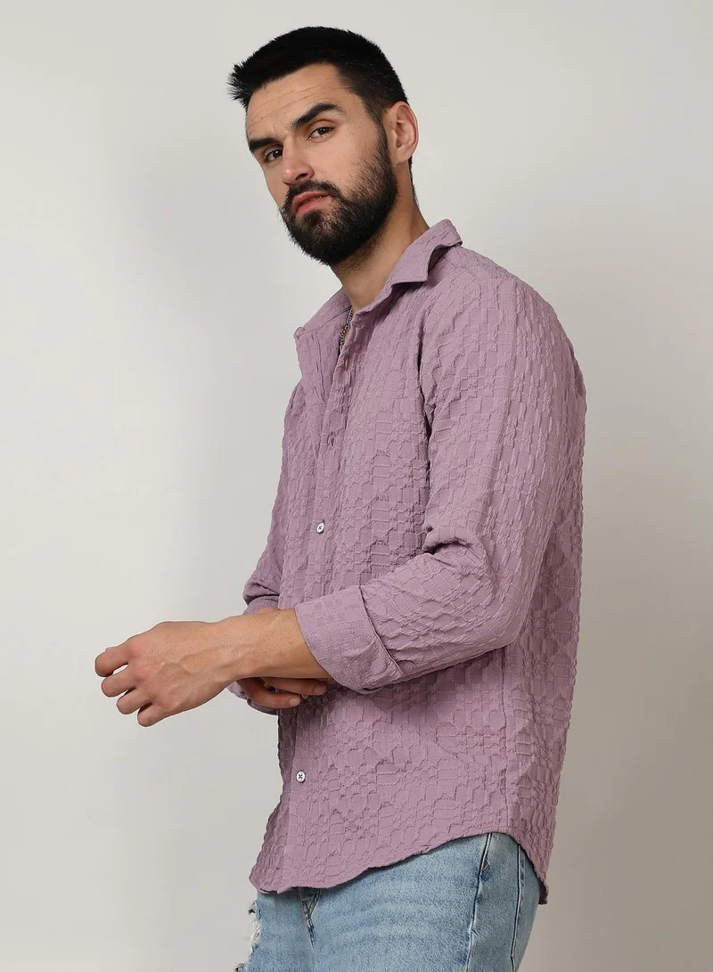 Campus Sutra Men's Periwinkle Purple Embossed Geometric Shirt