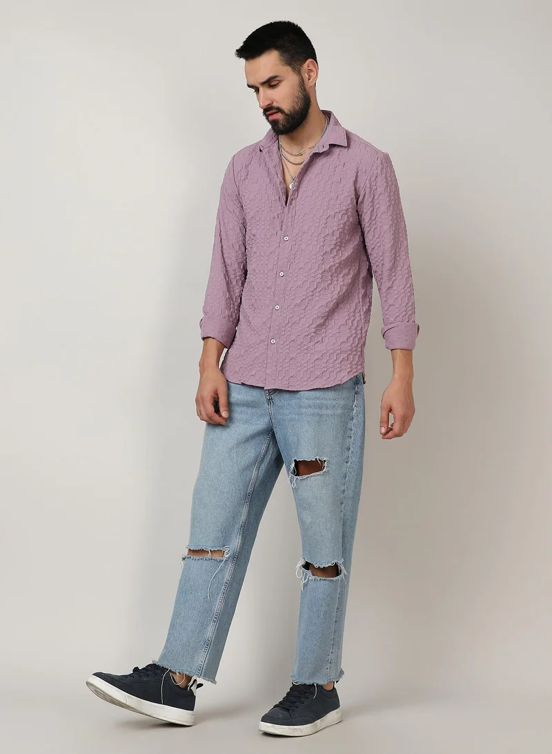 Campus Sutra Men's Periwinkle Purple Embossed Geometric Shirt
