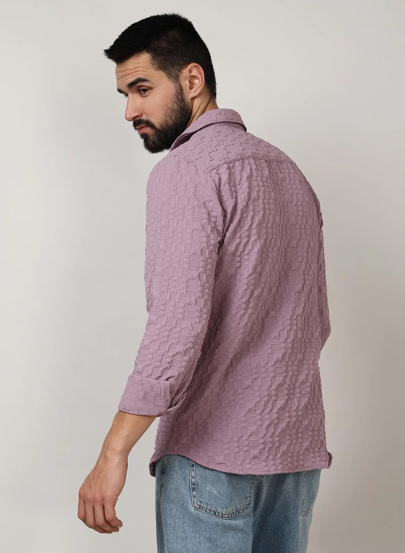 Campus Sutra Men's Periwinkle Purple Embossed Geometric Shirt
