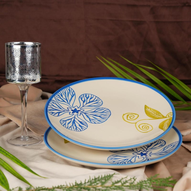 Caffeine Ceramic Handmade Stoneware White Flora Dinner Plates10 inch Set of 2 Ceramic Plates for Dinner Microwave Dishwasher Safe - Image 2