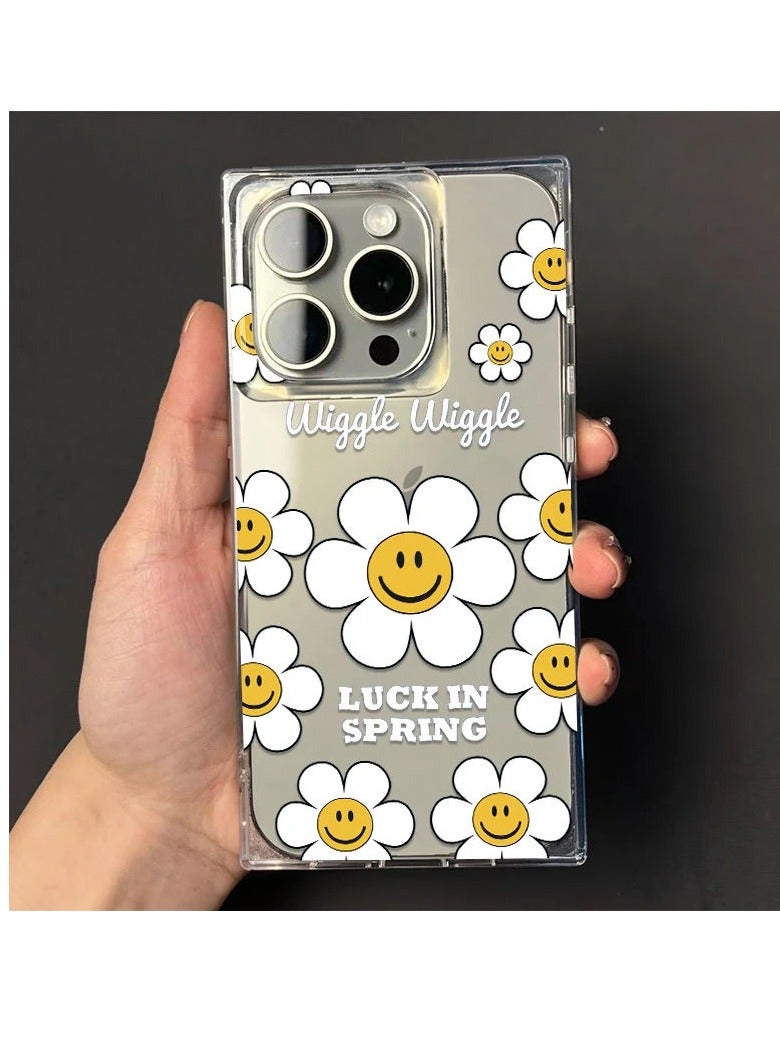 NIBEMINENT Lucky Smiley Flower Protective TPU Case Cover For IPhone 16 Pro, Clear