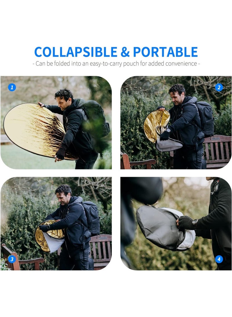 YelaJoy 80 Centimeter Light Reflector Light Diffuser 5 in 1 Collapsible Multi Disc with Bag - Translucent, Silver, Gold, White, and Black for Studio Photography Lighting and Outdoor Lighting  - Image 4