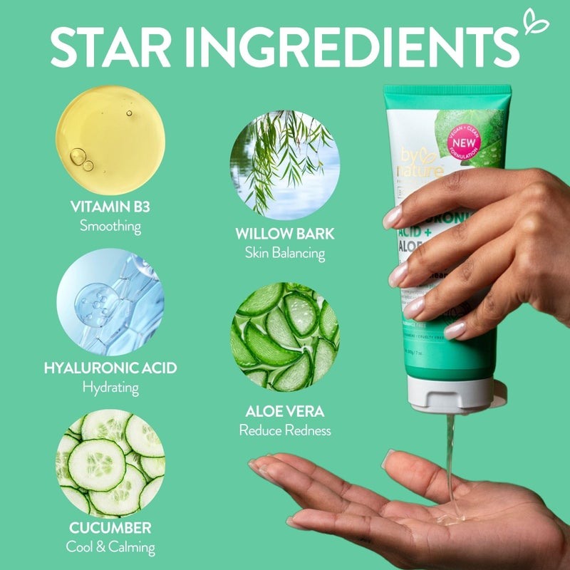 By Nature Hyaluronic Acid + Aloe Vera Facial Cleanser to Hydrate & Brighten Your Skin - Skincare from New Zealand - Premium Face Cleanser - 7oz - Image 3