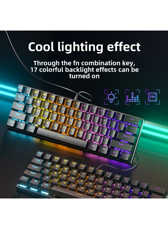 61 Key Wired Mechanical ACE Mixed Lights Hot Plug Mechanical Red Axis Mute Green Axis Office Game Keyboard Cross-border-Color:61 Keys - White And Black - Rgb - Sleeve Blue Axis  - Image 5