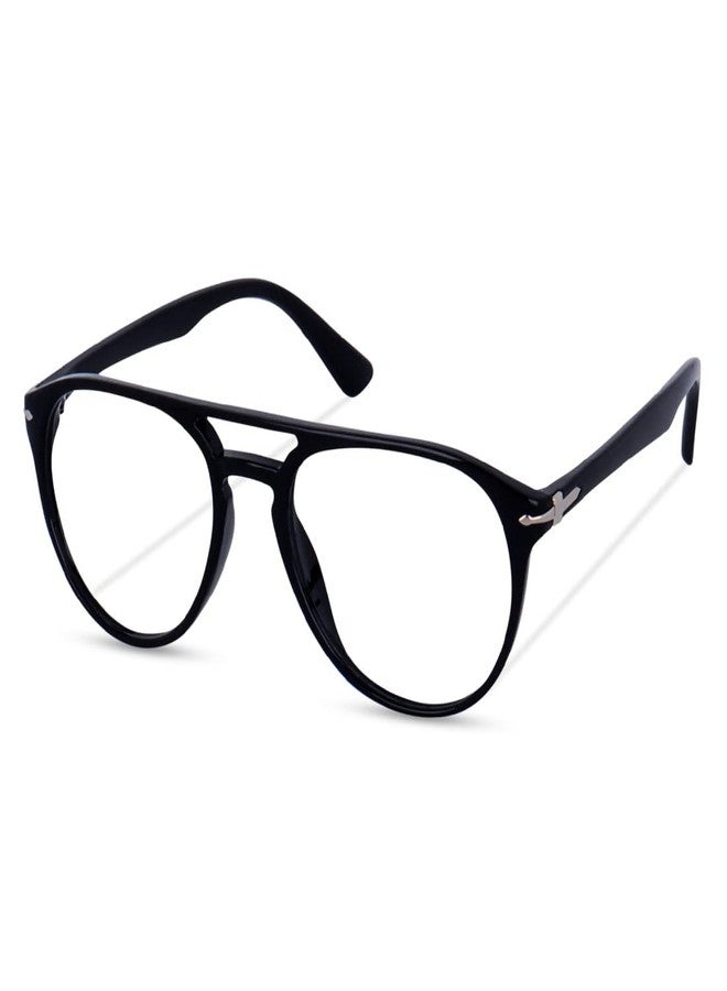 Dark Wost Blue light protection eyeglass For Men & Women | Shine Black | Medium Size Aviator Specs frame Anti Blue Ray Anti Glare Reduce Eyestrain Eyeglasses (BLK-3160) - Image 1