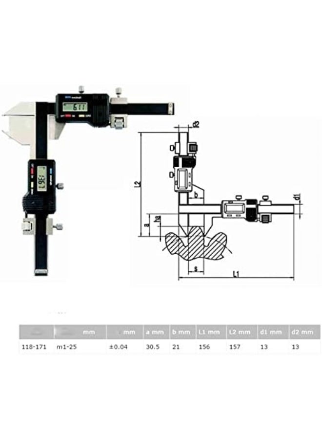 M1-M25 0.01mm Digital Tooth Thickness Caliper Gear Wheel Measuring Tool Precision Gear Tooth Vernier Caliper - Image 3