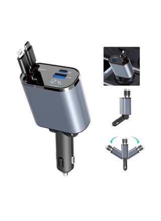 Car charger with two cables, a Lightning cable, a retractable USB-C cable, a USB-C port and a USB port, a 120-watt multi-use fast charging charger - pzsku/ZD9C51D9C2B4C9F78305BZ/45/_/1708155391/e04a3b96-2109-4d00-b88a-b817aad205ba