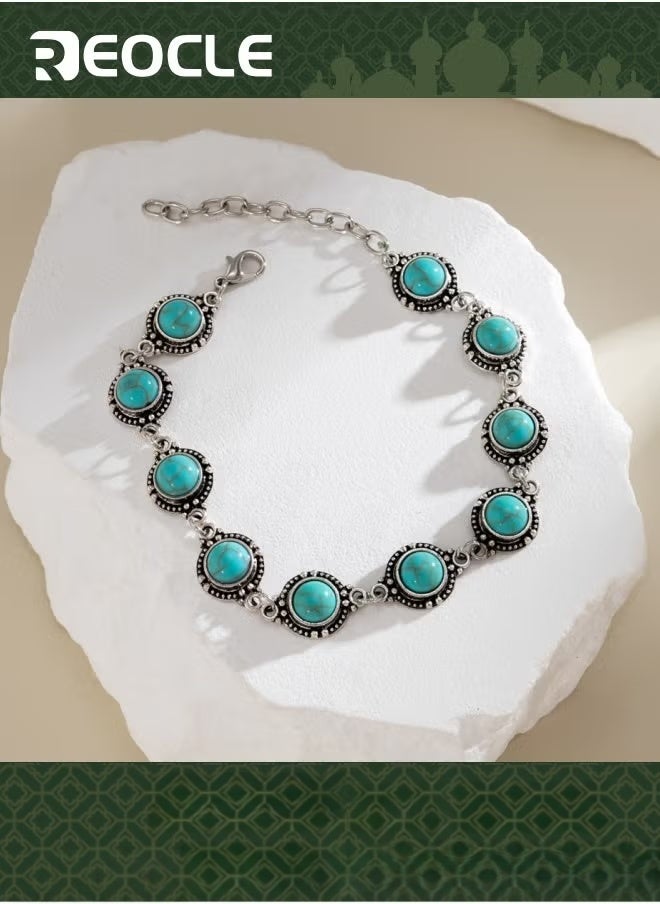 REOCLE Anklet for Women Turquoise Bead Chain Boho Beach Summer Simple Foot Jewelry Ankle Bracelet for Lady  - Image 1