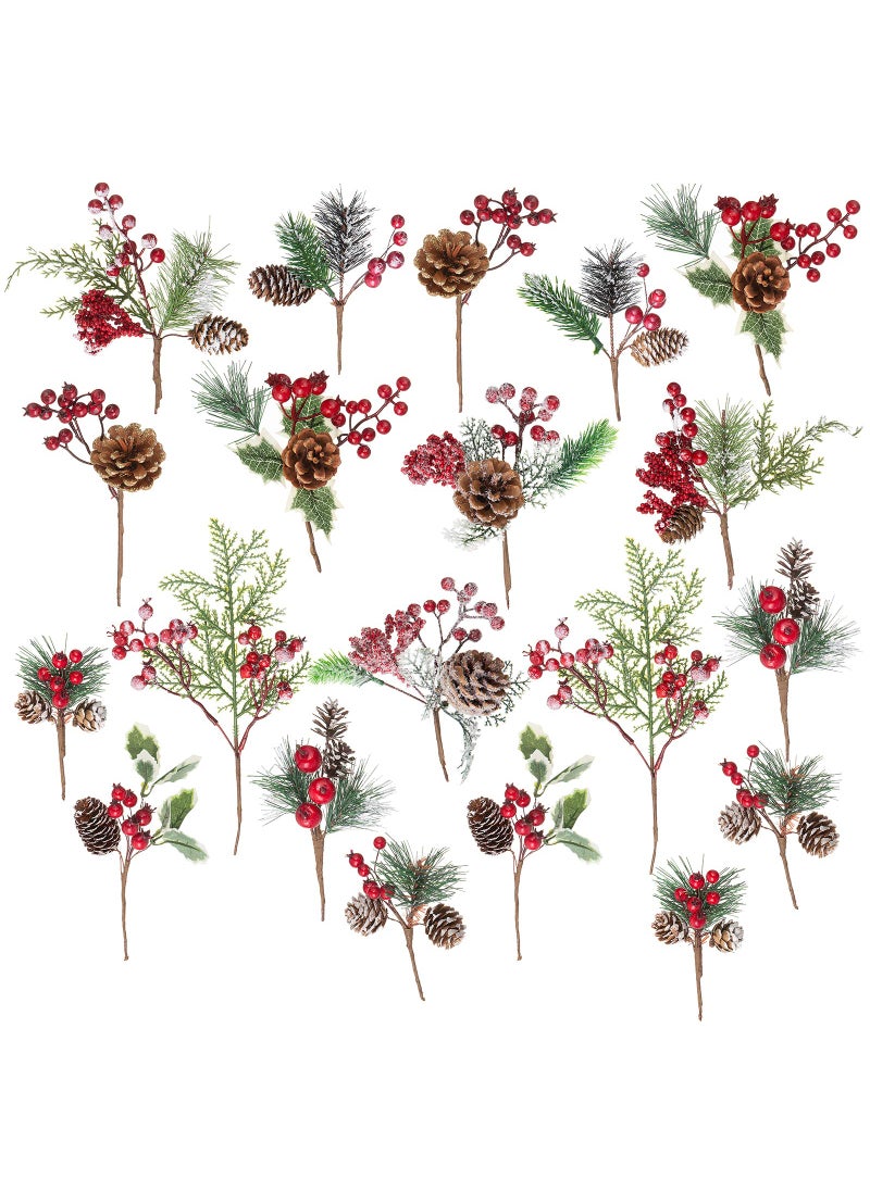 Crafare Crafare 20 Pack Artificial Christmas Tree Picks Assorted Red Berry Pine Picks Spray with Pinecones Apples Holly Leaves Winter Holiday Season Dco 