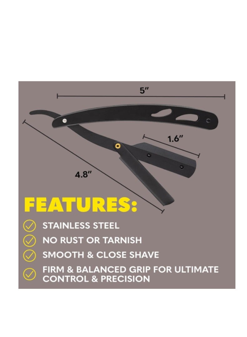 الواحة-TH ماكينة حلاقة مستقيمة للرجال - ماكينة حلاقة ديربي ذات شفرة واحدة ممتازة 20 شفرة من الفولاذ المقاوم للصدأ قابلة للاستبدال - مجموعة شفرات حلاقة ذات حافة مستقيمة تتضمن منظمًا واحدًا - Image 5