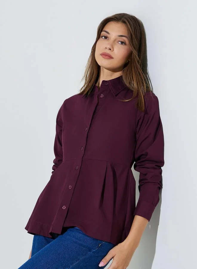 Styli Dark Purple Regular Fit Cotton Peplum Shirt