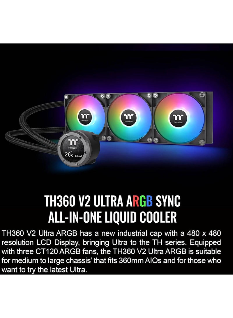 ثيرمال تيك TH360 V2 التبريد السائل المتكامل Ultra ARGB Sync / مروحة ARGB 120 * 3 مروحة PWM وسرعات تصل إلى 1500 دورة في الدقيقة / كتلة الماء 2.1" LCD - Image 5
