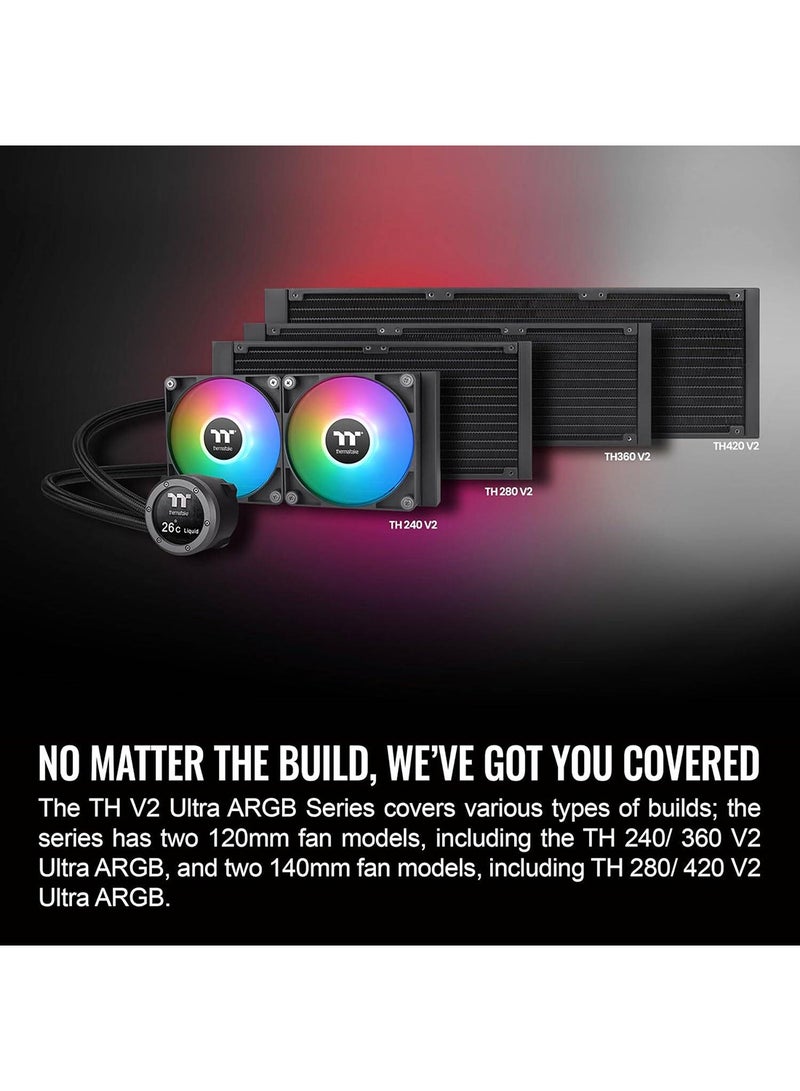 ثيرمال تيك TH360 V2 التبريد السائل المتكامل Ultra ARGB Sync / مروحة ARGB 120 * 3 مروحة PWM وسرعات تصل إلى 1500 دورة في الدقيقة / كتلة الماء 2.1" LCD - Image 4