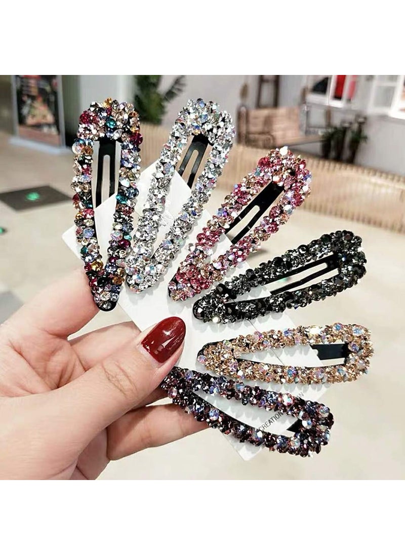 Messen Sparkly AB Crystal Hair Clips Fashion Large Hair Barrettes Wedding Decorative Bling Czech Diamond Hairpins Handmade Rhinestone Snap Clips Hair Accessories for Women Girls 6 Colors  6 Pcs 